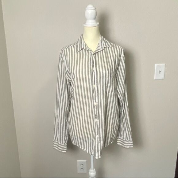 H&M Linen Blend Striped Button Front Regular Fit Coupe Standard Button Up Mens S - Picture 4 of 16